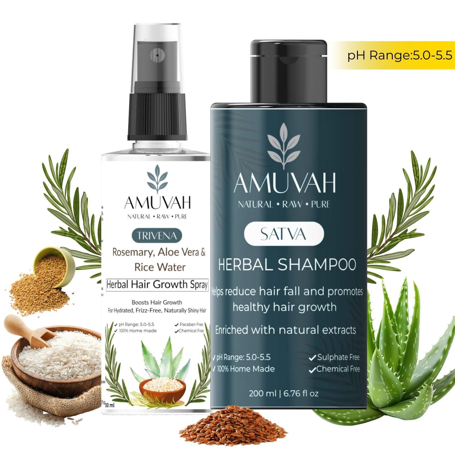 Amuvah Hairfall Control Combo – Shampoo 200ml + Hair Spray for Stronger, Fuller Hair 100ml