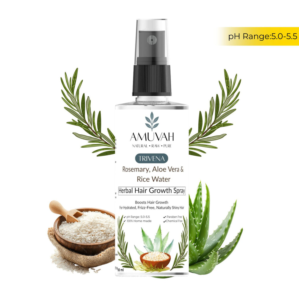 Amuvah Rosemary Hair Spray for Hair Growth & Scalp Nourishment | Natural Hair Mist with Aloe Vera & Rice Water | Anti Hair Fall & Frizz Control – 100ml (Pack of 2)